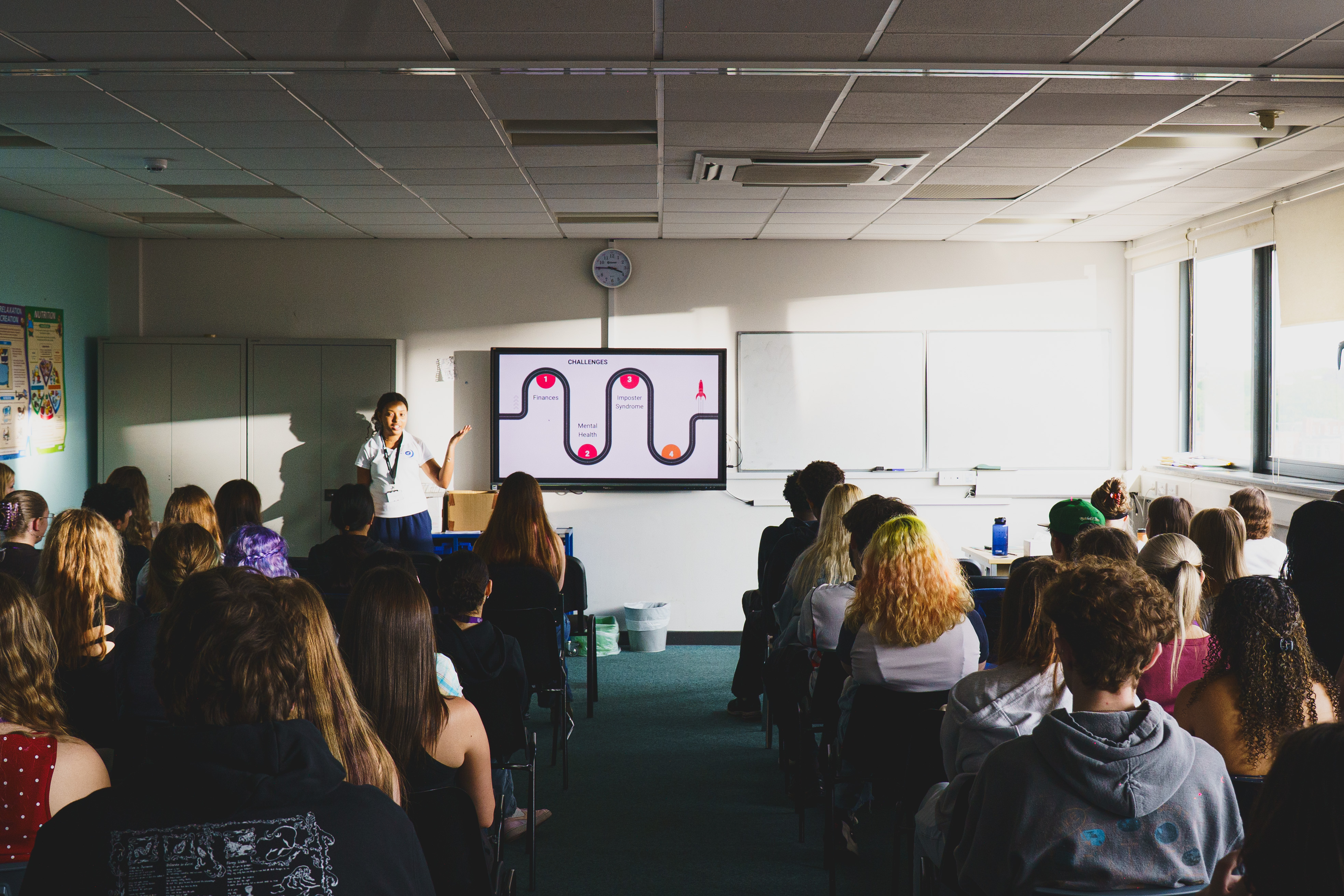 Astrophysicist, Cheyenne, delivering a talk to students at High Pavement Sixth Form College