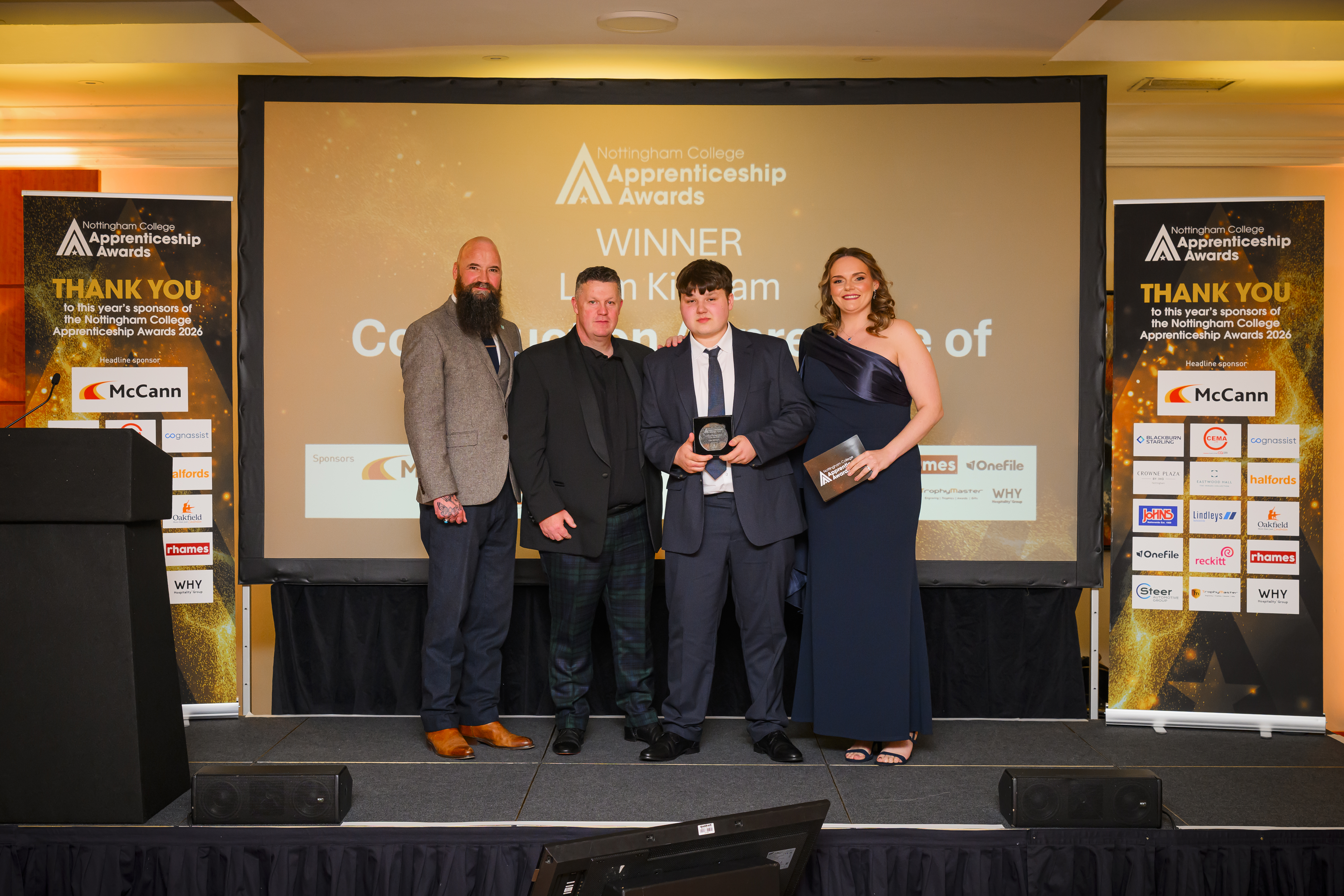 Liam Kirkham receiving his award