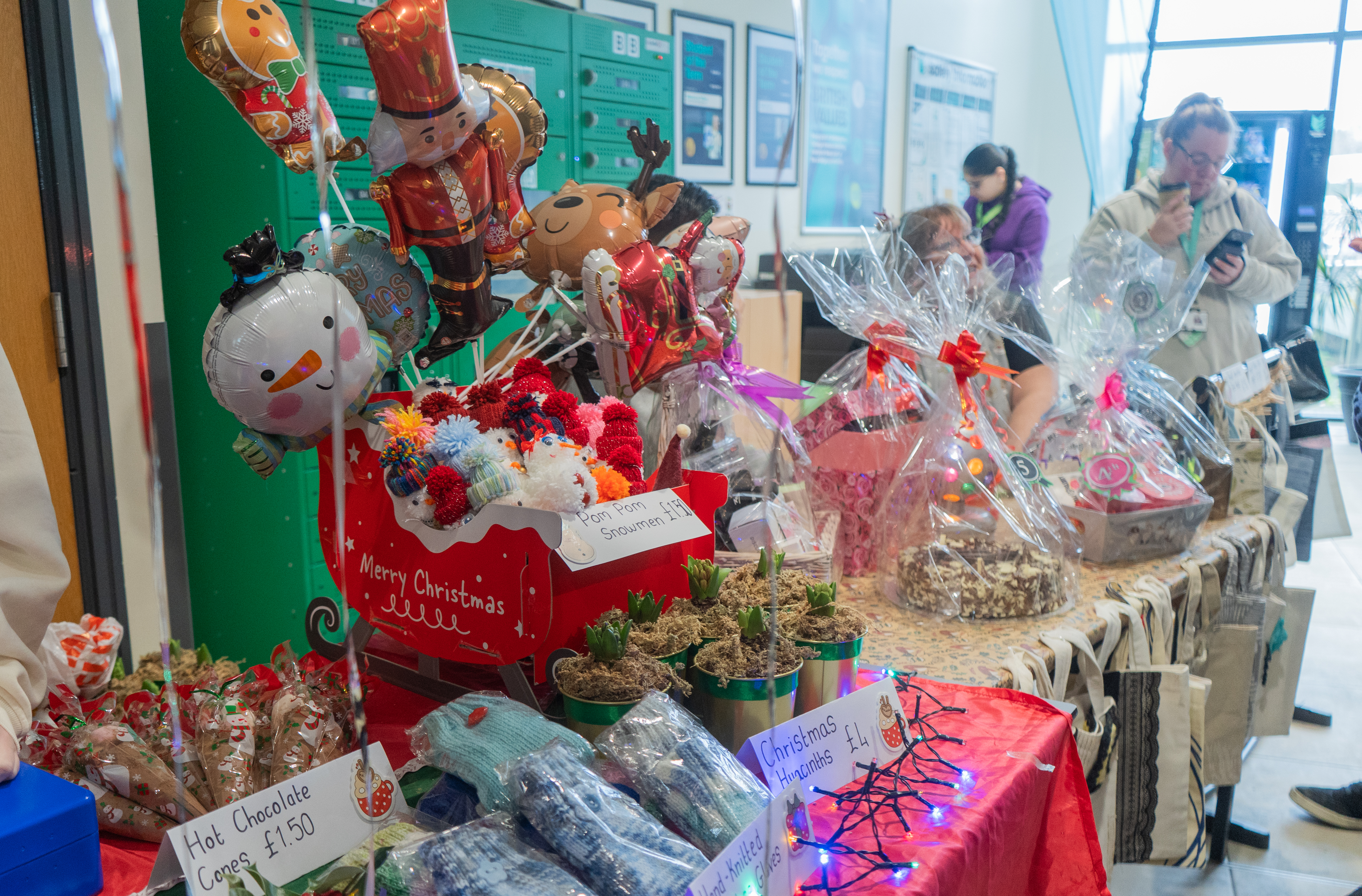 Stall with a sleigh display and balloons