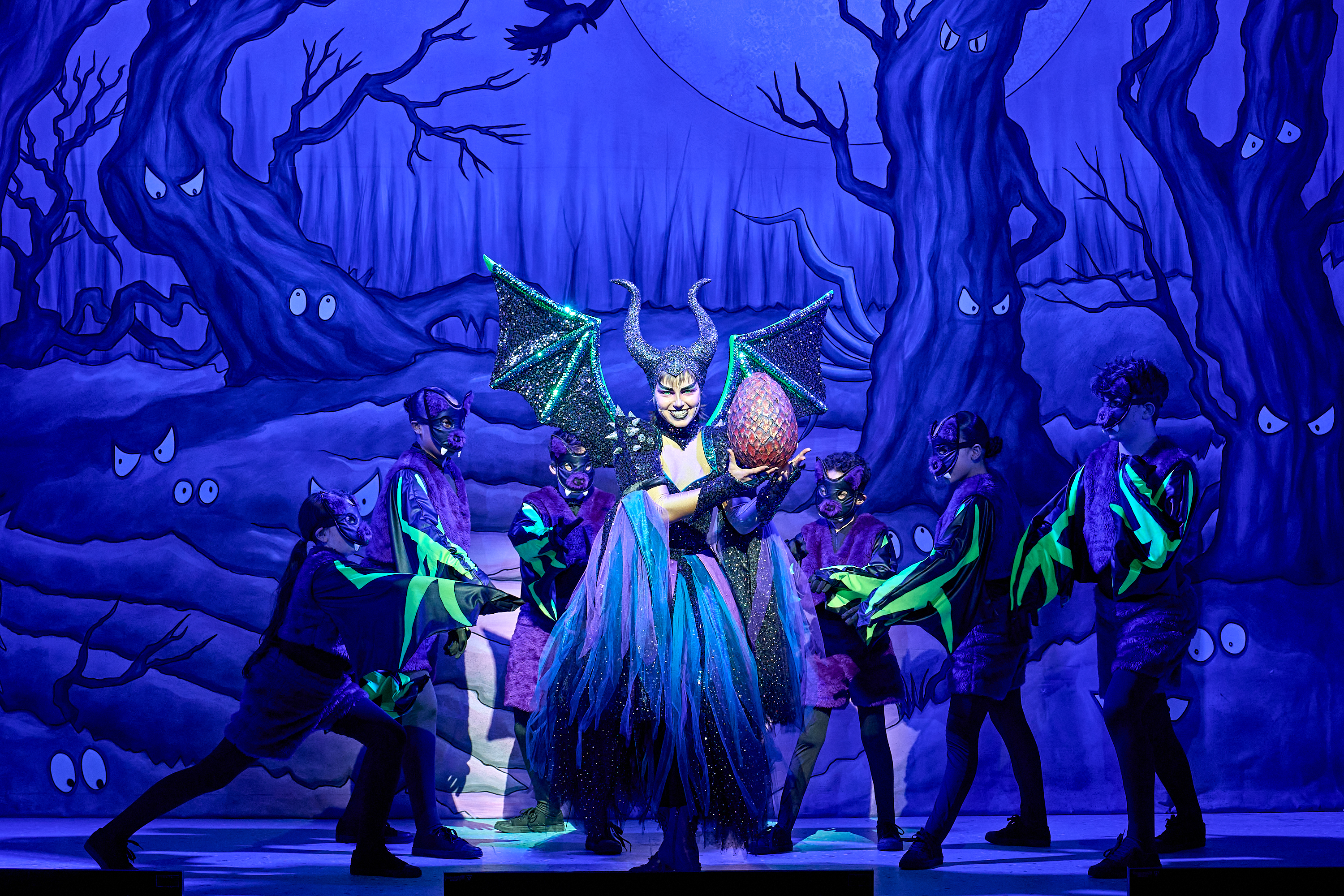 Nottingham College Alumni dressed as Maleficent in the Sleeping Beauty pantomime