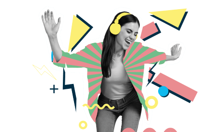 A student dancing with headphones on.