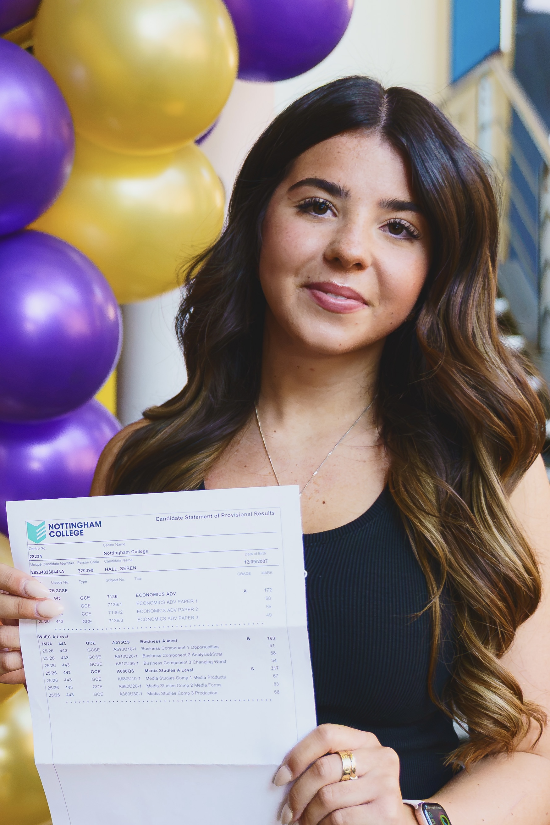 Seren Hall with her results