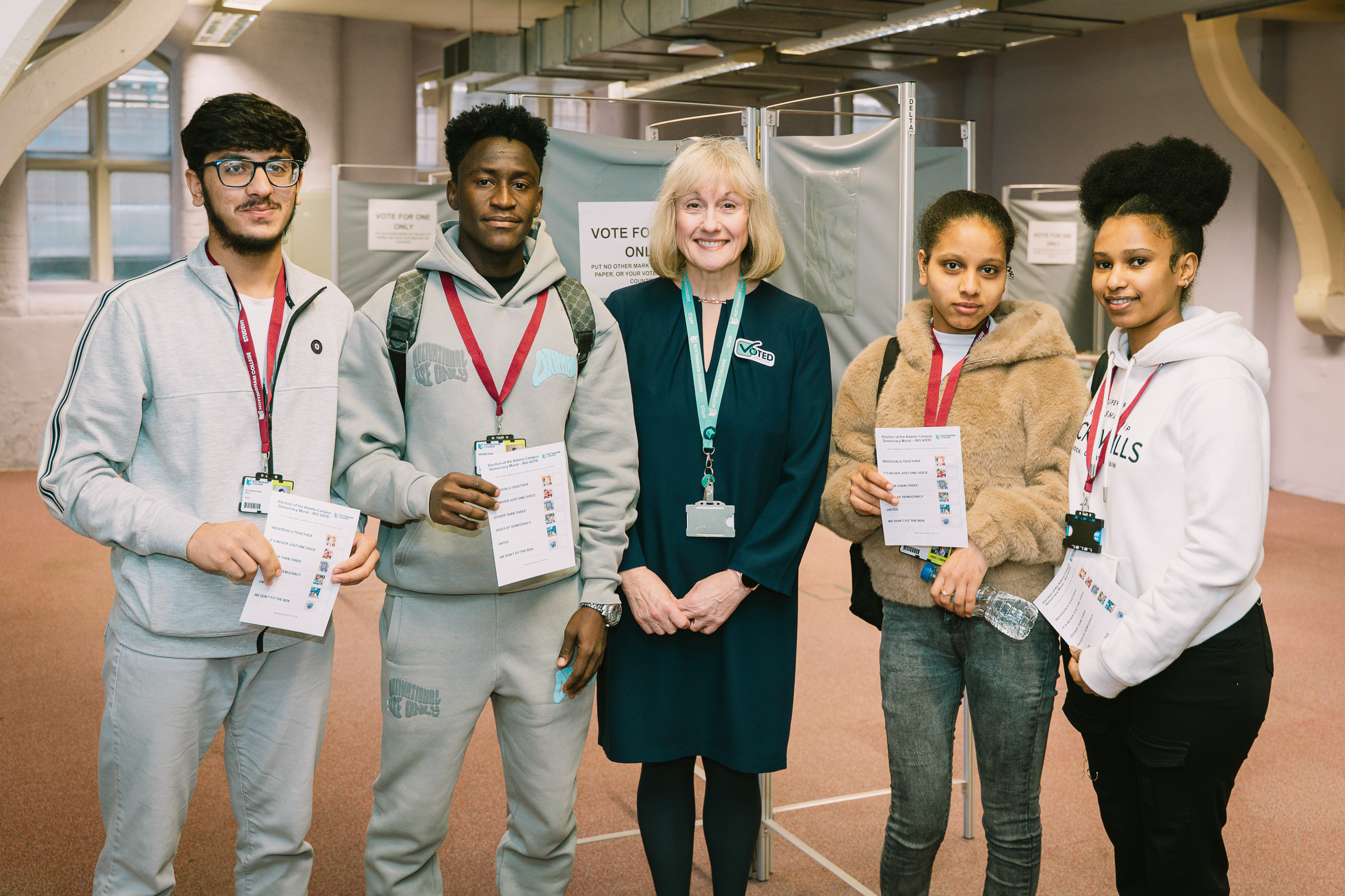 Nottingham College students standing with CEO, Janet Smith, at Big Vote Event