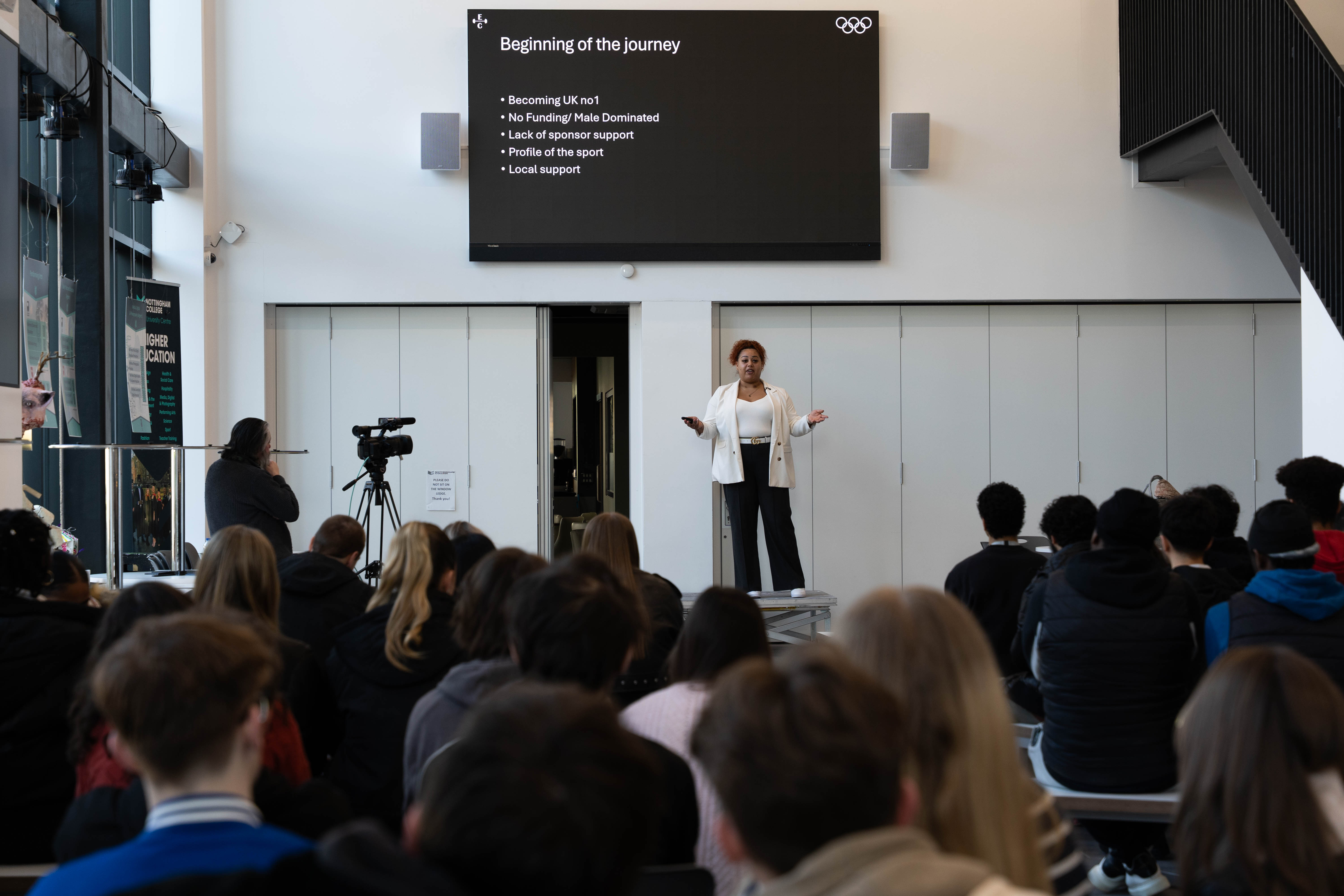 Emily Campbell presenting to students