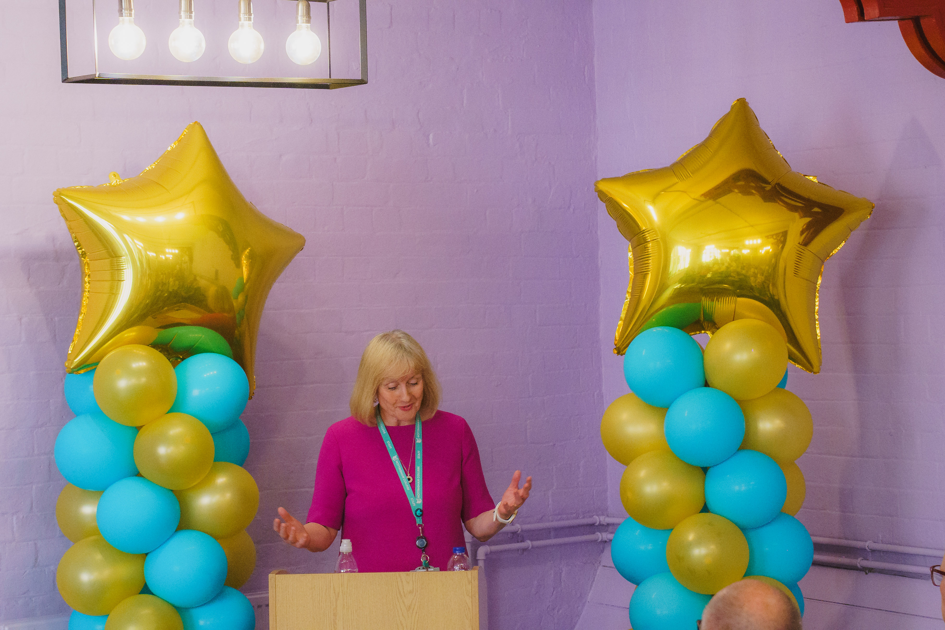 Janet Smith, Nottingham College Chief Executive and Principal talking to guests at the Partnership Celebration Day