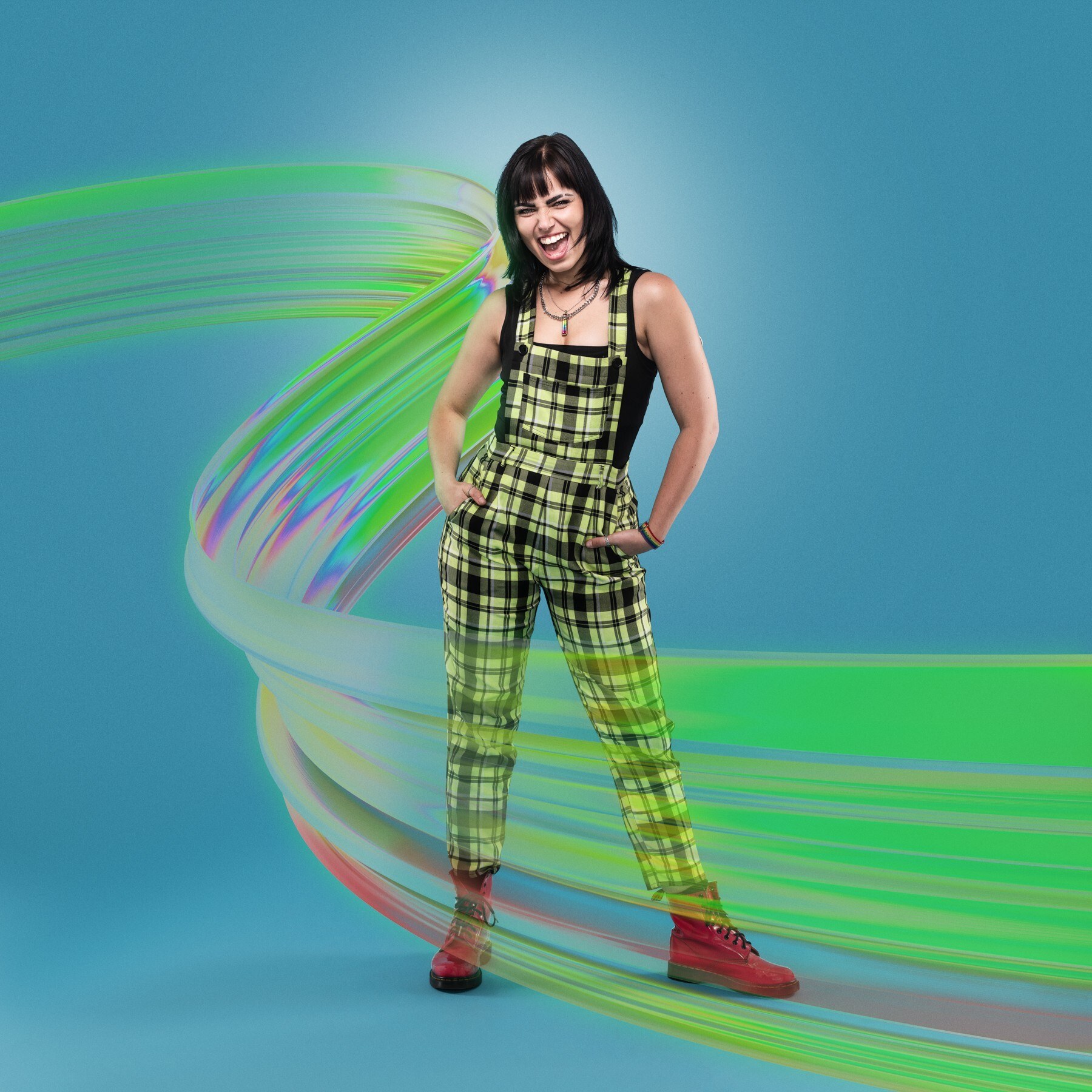 A woman stood smiling