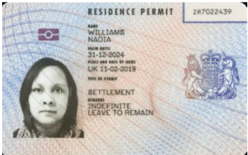 Biometric residence permit card example