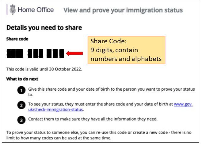 GOV UK share code