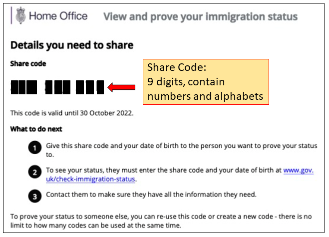 An image of the Home Office Share Code page on their website.