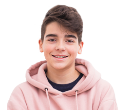 A young student wearing a pink hoodie