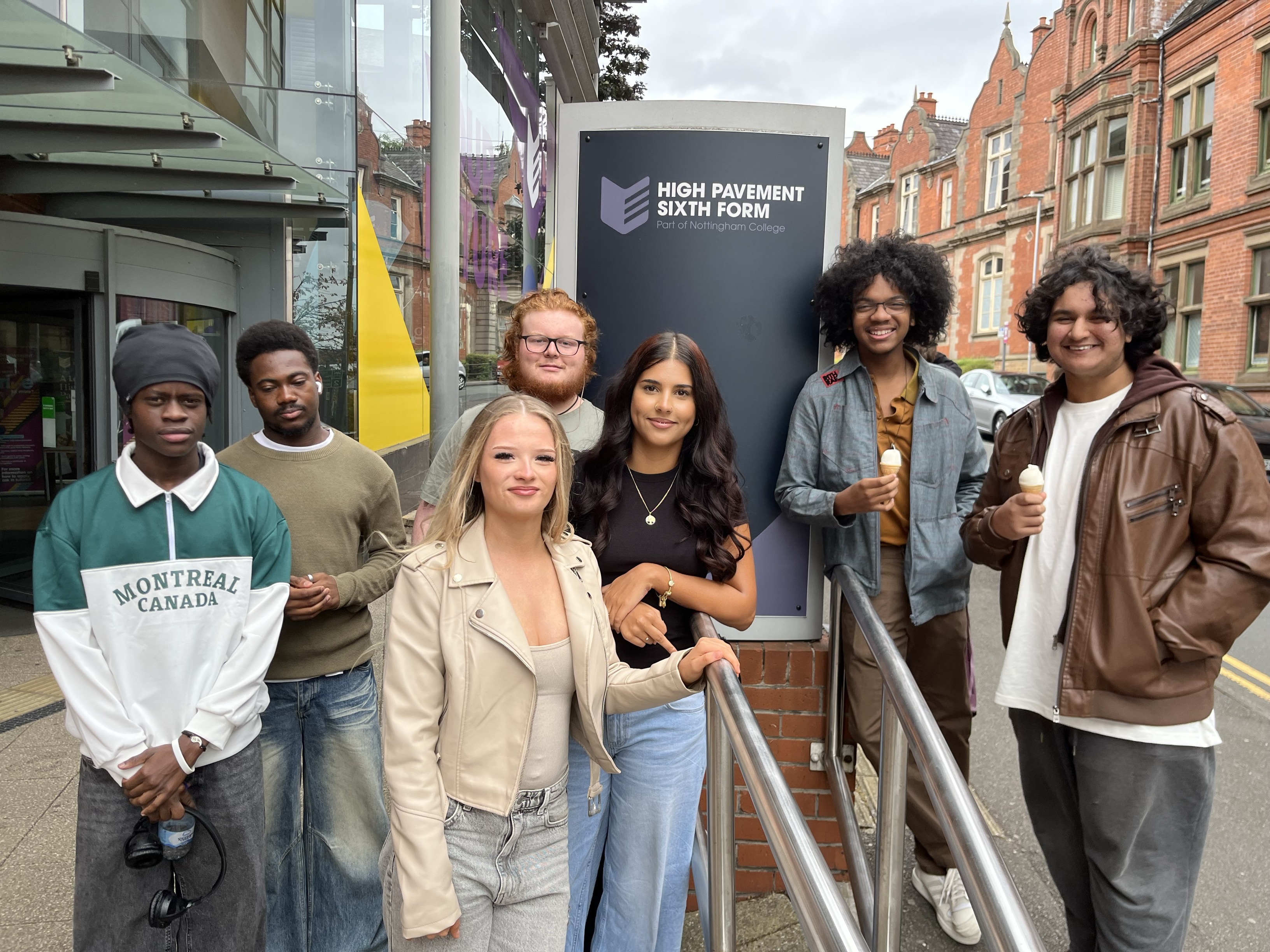 A group of young students outside of High Pavement Sixth Form