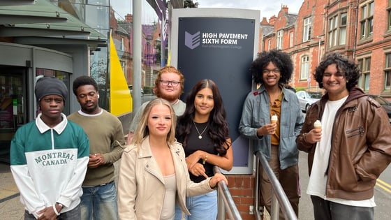 A group of young students outside of High Pavement Sixth Form