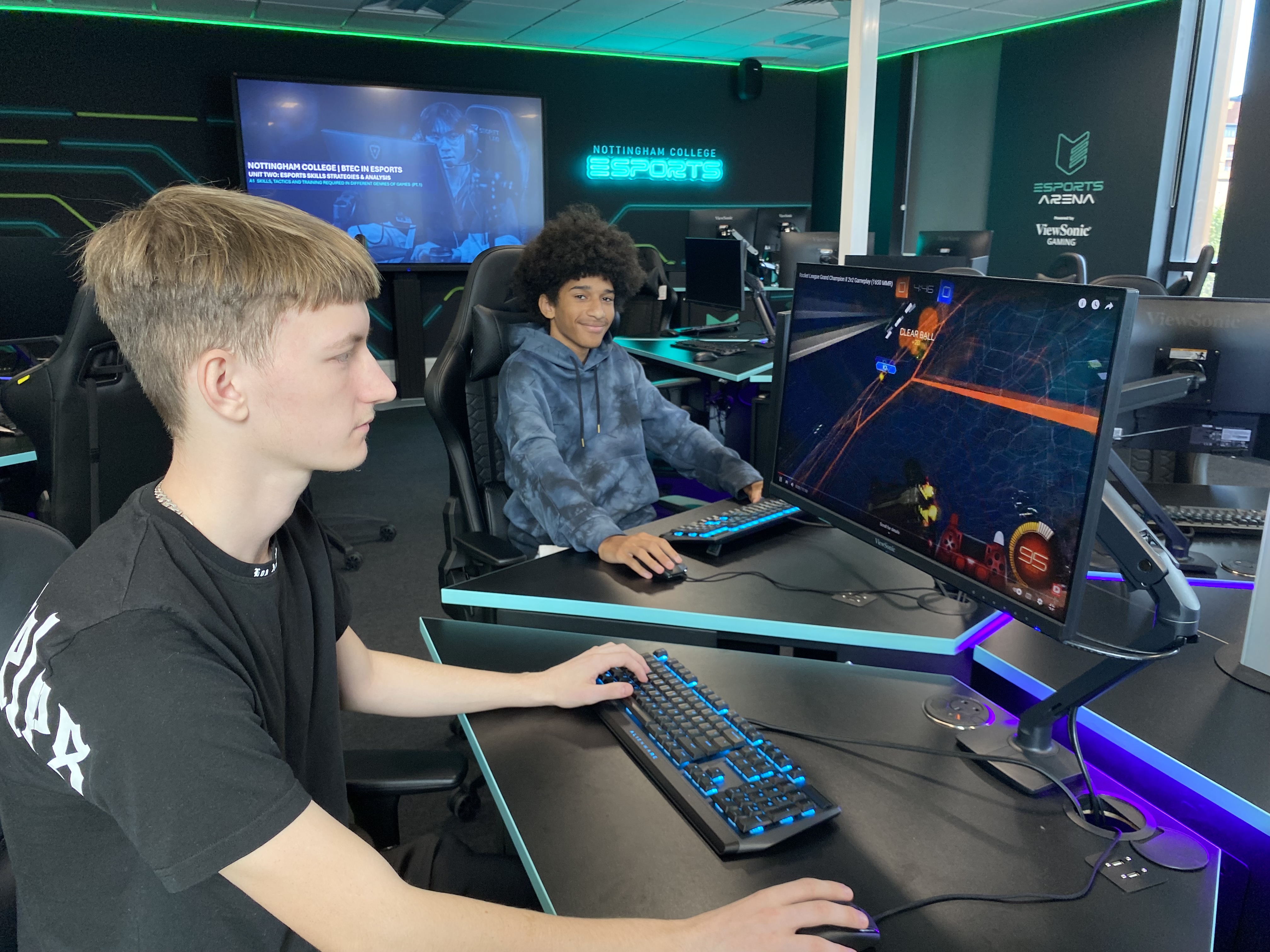 Two Esports students gaming in our Esports room