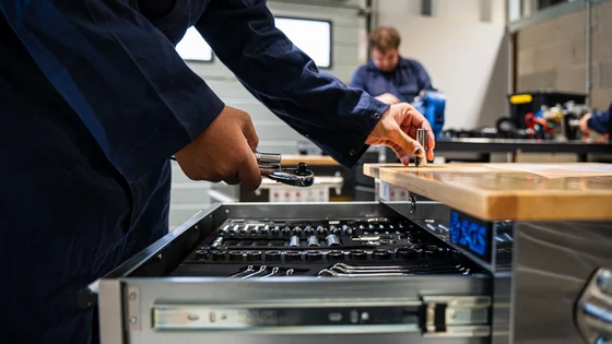 A student in an engineering workshop