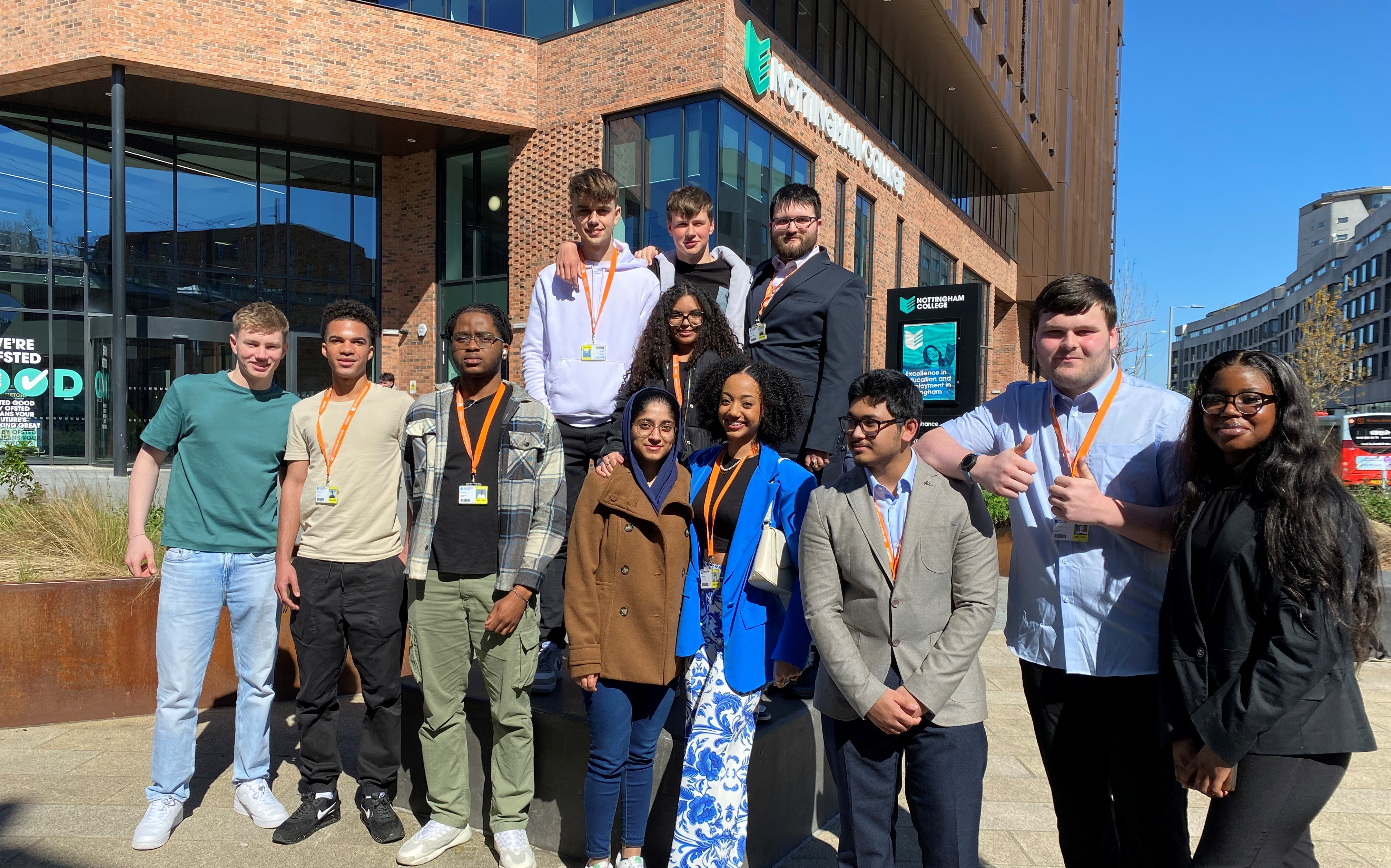 Group of students outside the city hub