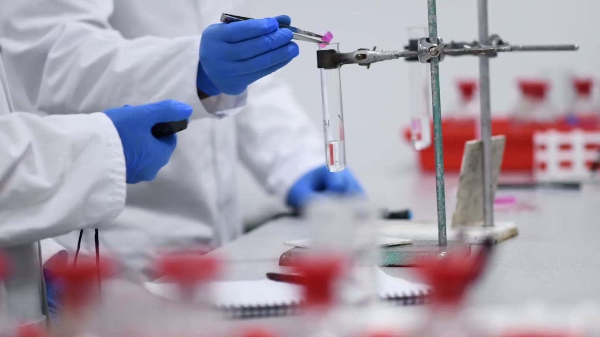 Students conducting an experiment in a science lab at the City Hub.
