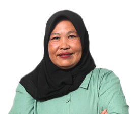 A smiling lady wearing a headscarf with her arms crossed.