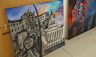 A picture of artwork featuring Nottingham landmarks created by one of our students