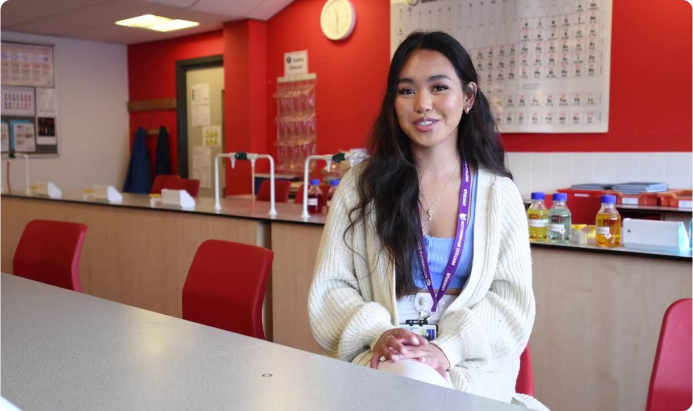 A student in a science laboratory in the High Pavement Sixth Form centre