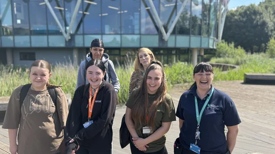 T Level engineering students with Trish Spiers their tutor