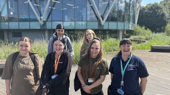 T Level engineering students with Trish Spiers their tutor