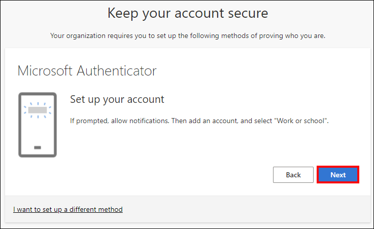 Set up your account prompt message