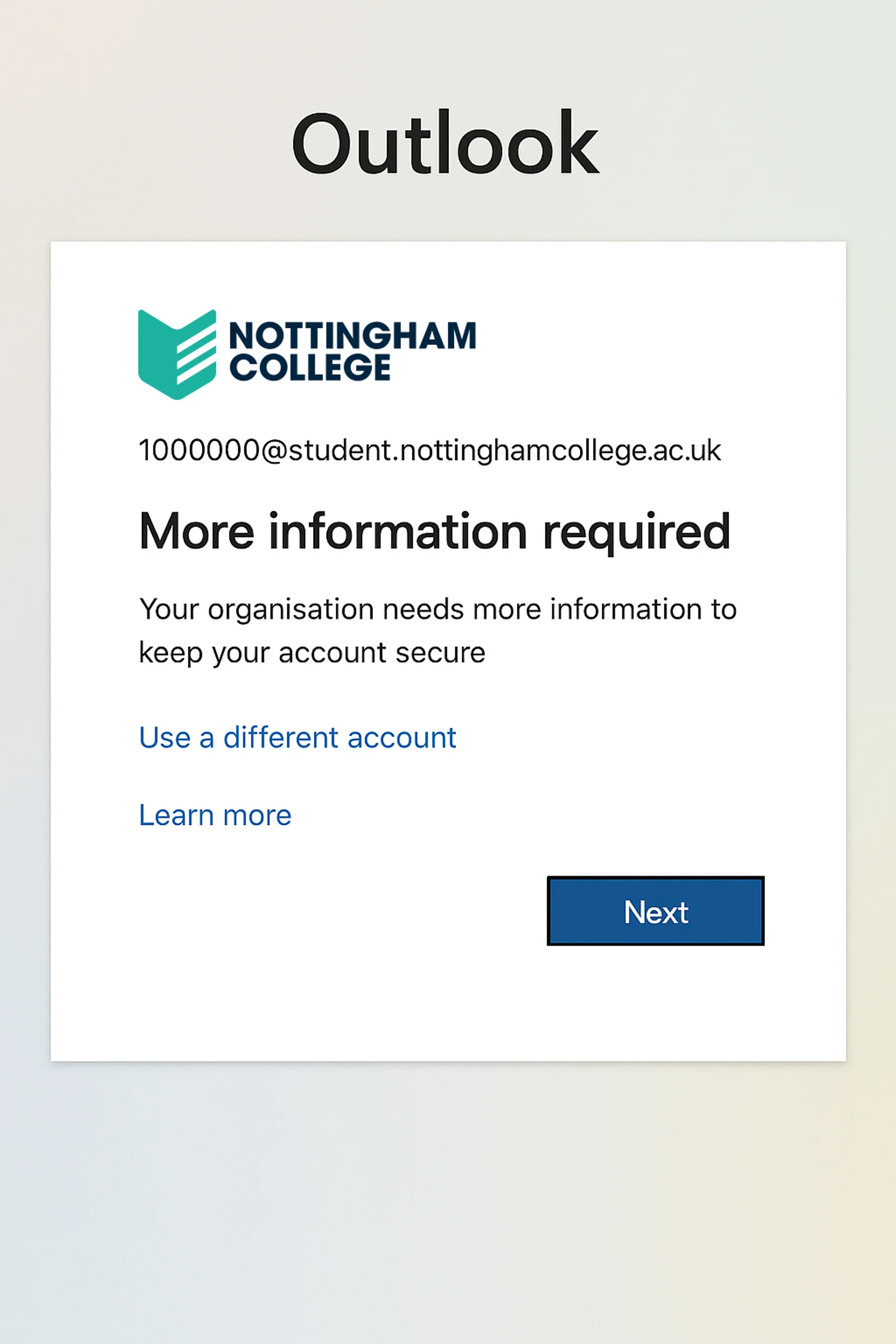 Microsoft Authenticator more information prompt message