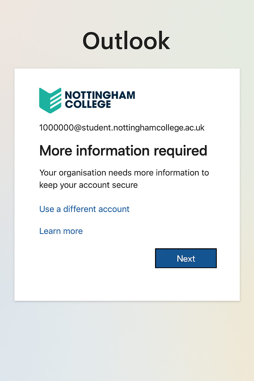 Microsoft Authenticator more information prompt message