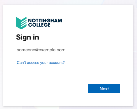 Nottingham College sign-in box.