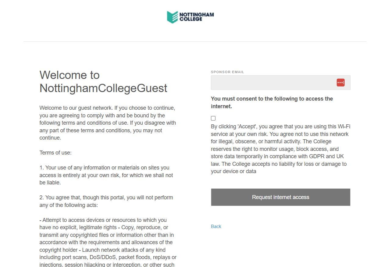 Guest WiFi portal sponsor email field