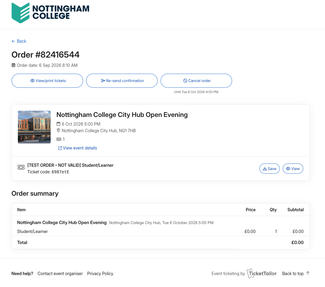 Manage order options from Ticket Tailor