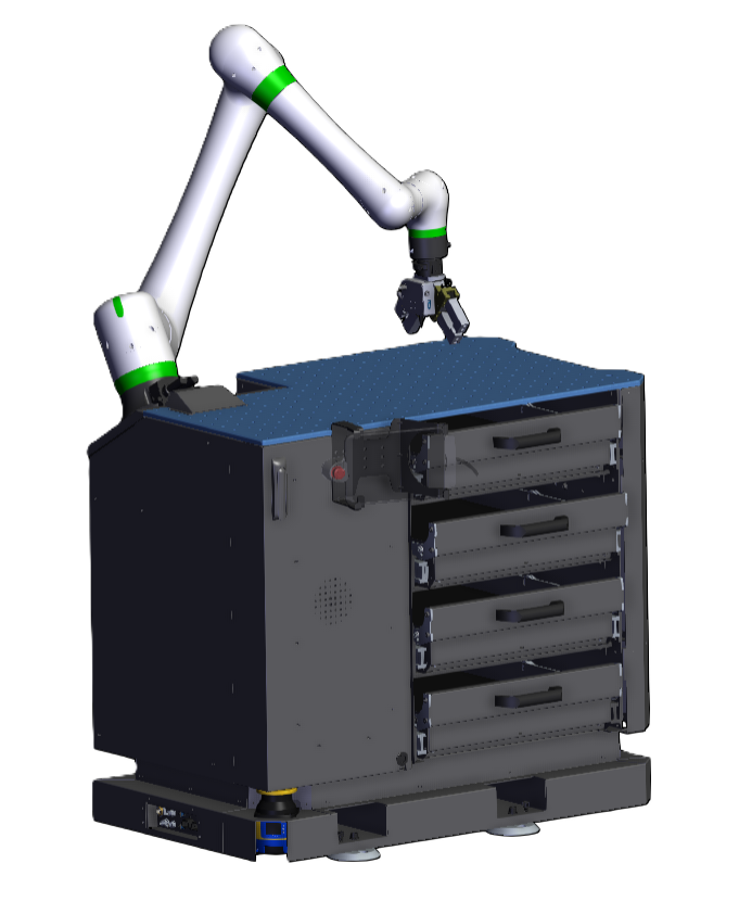 Crx10 ial drawer system with area scanners for machine tending rear