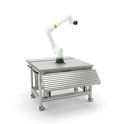 Robot workstation with expandable work surface 400x400