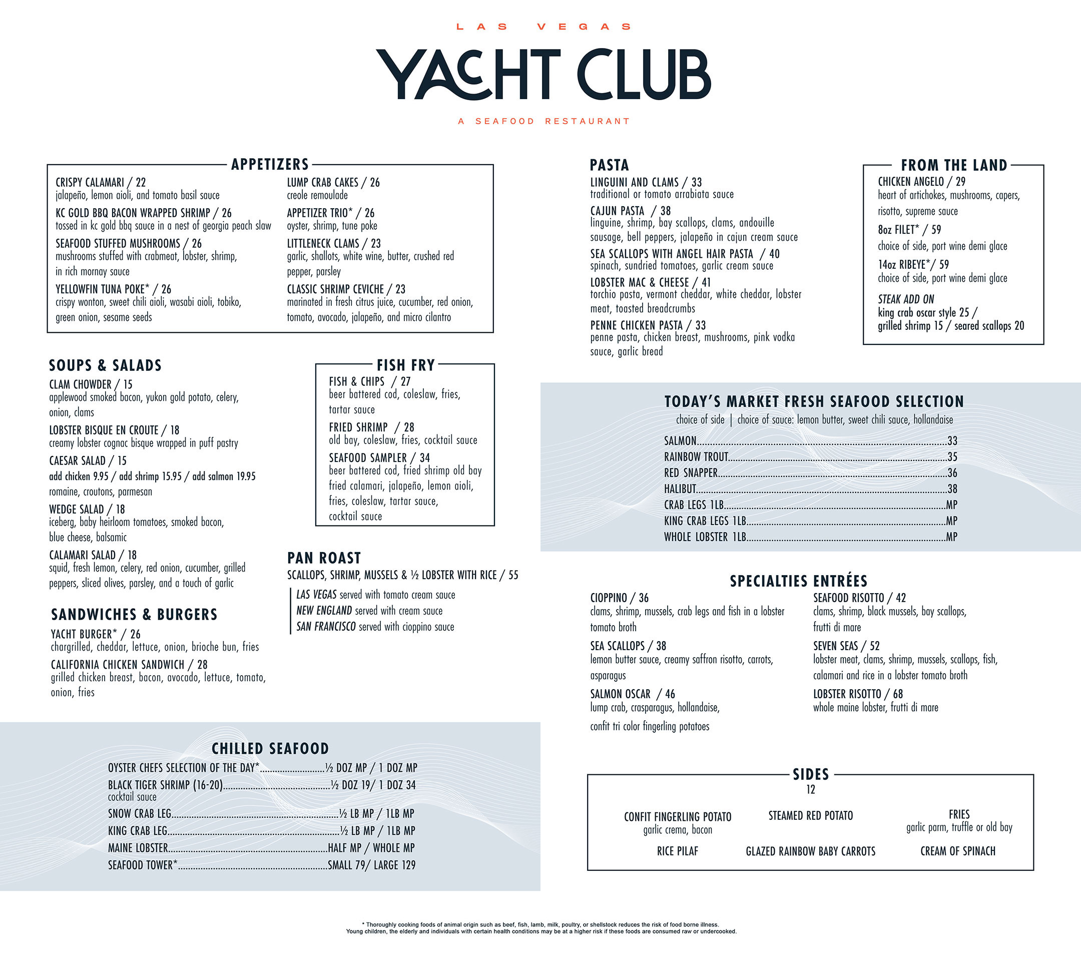 yacht club las vegas menu