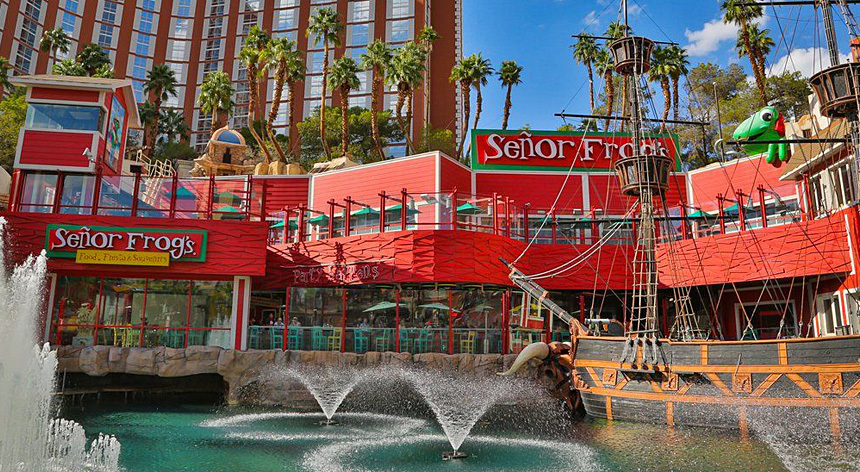 Señor Frog's exterior view by the water with the ship