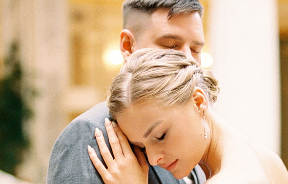 Man and woman embracing