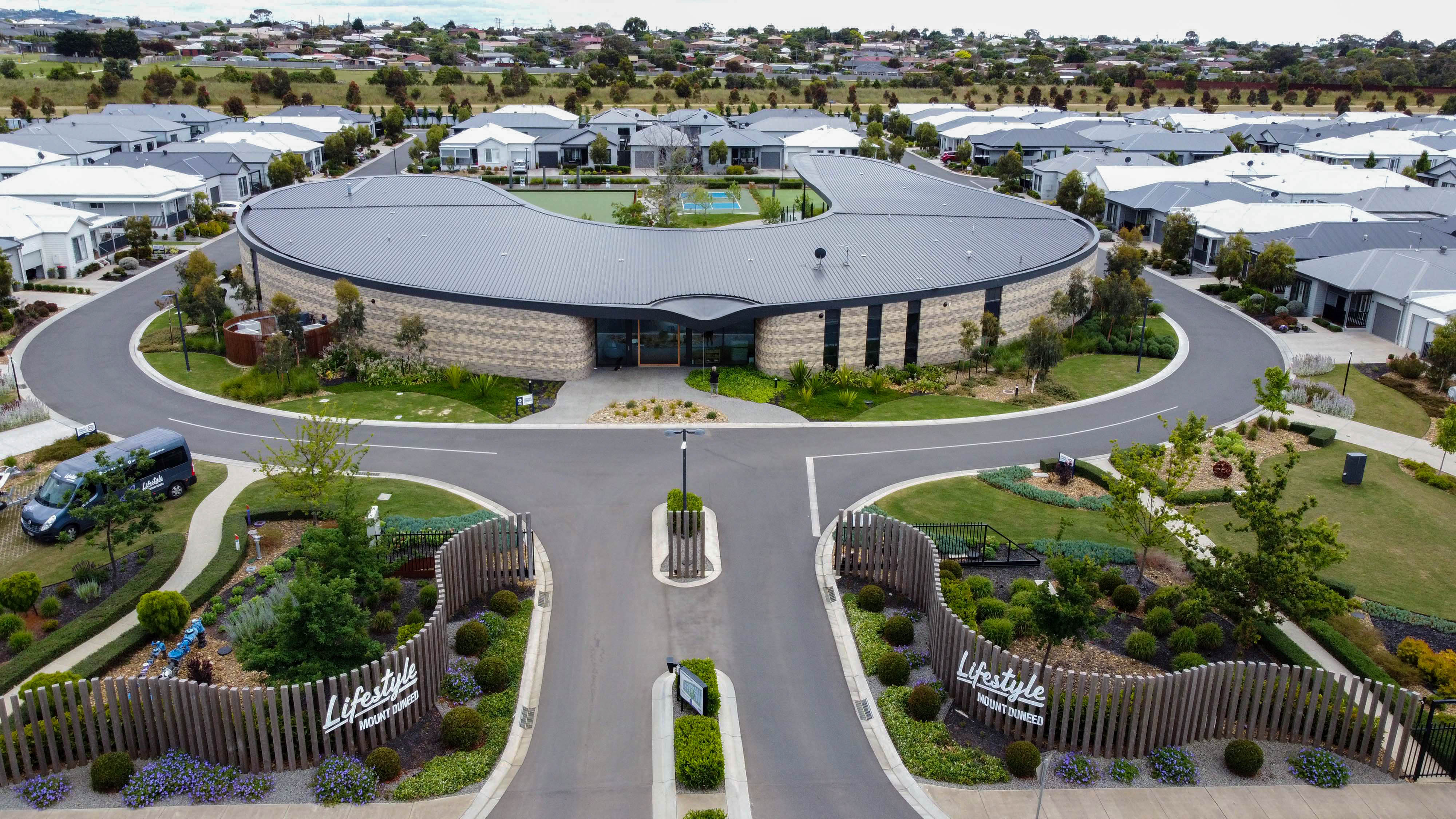 Aerial view of Lifestyle Mt Duneed with clubhouse and homes.