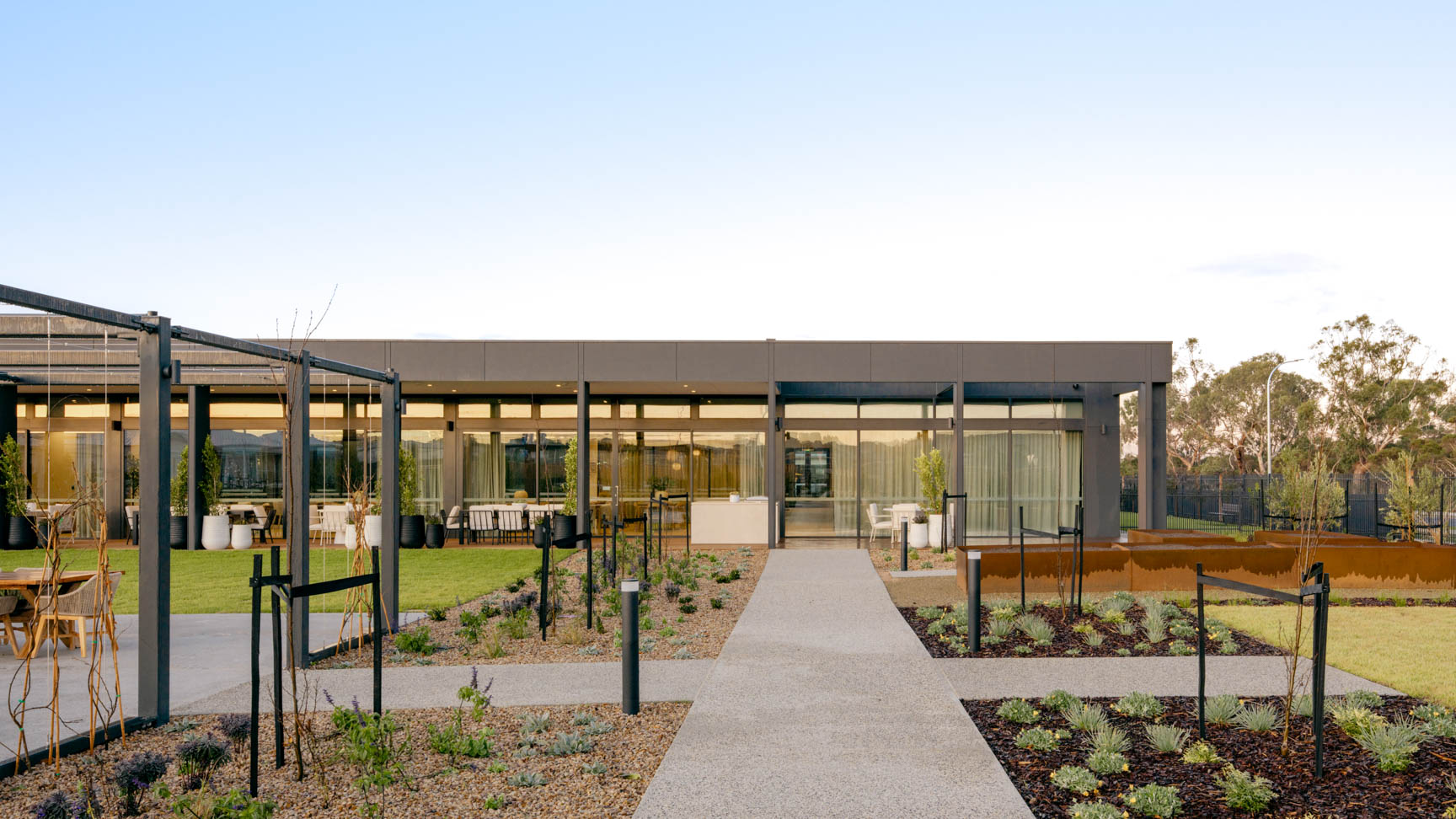 Modern clubhouse and landscaped outdoor area at Lifestyle Ridgelea.