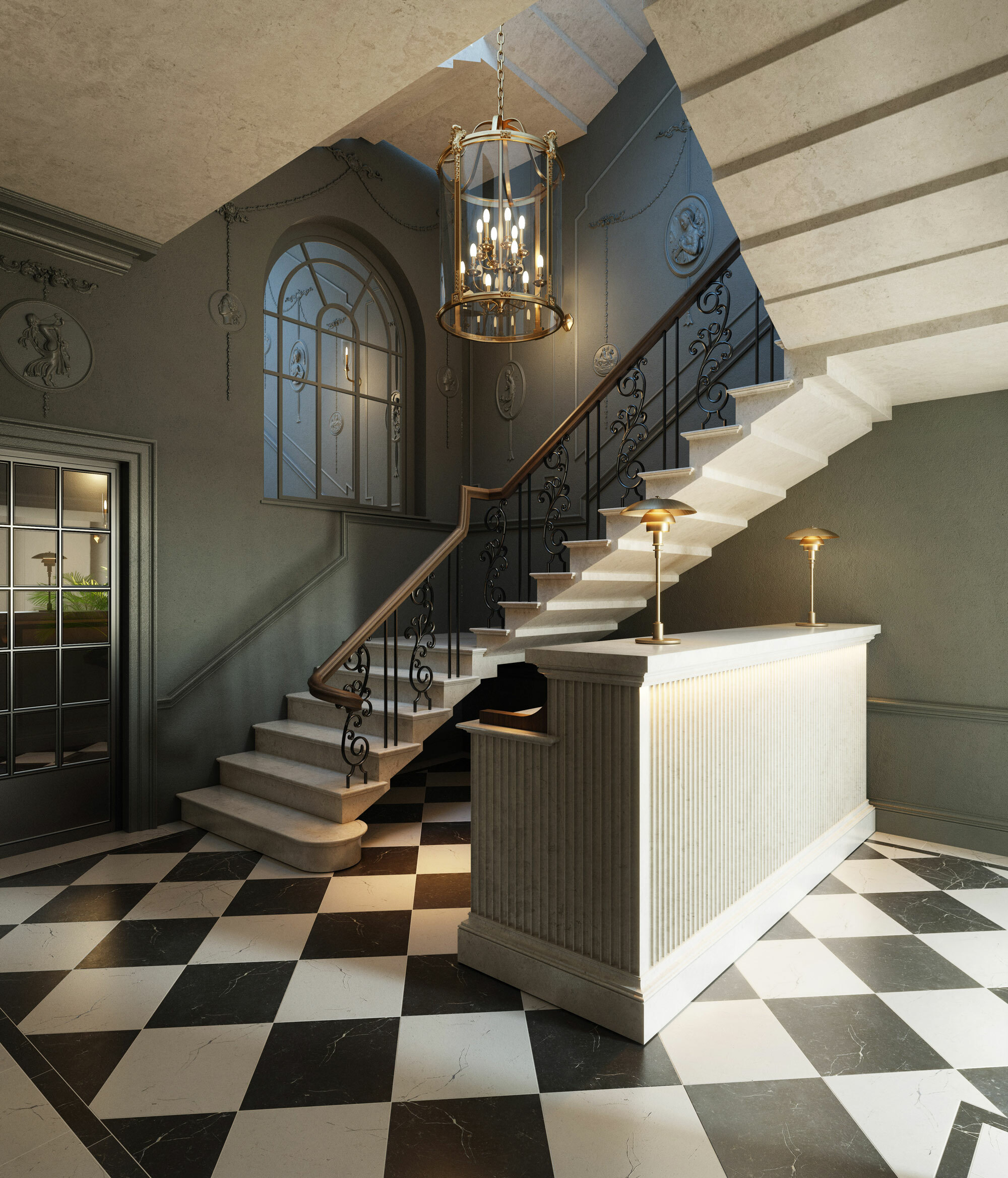 Receptionist behind desk