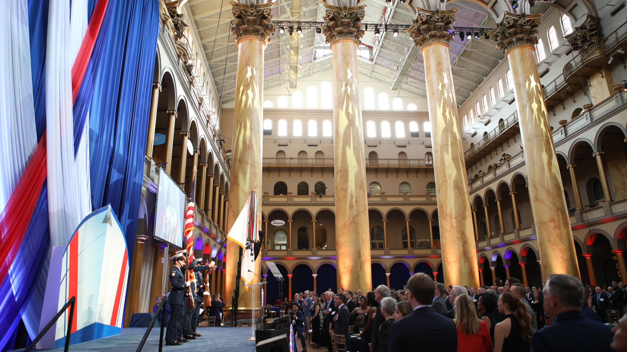 A Coast Guard Color Guard on stage.