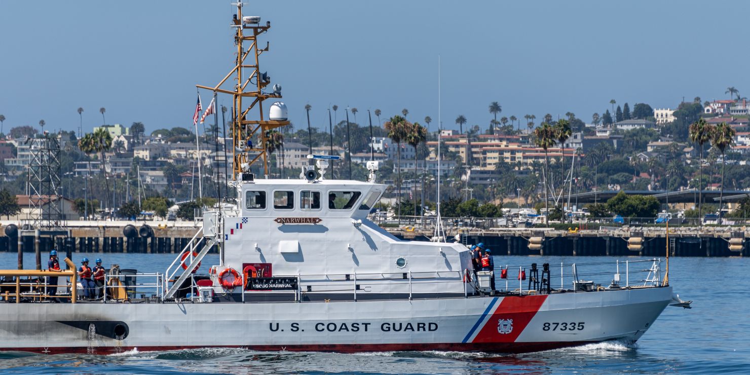 A patrol boat in a harbor.