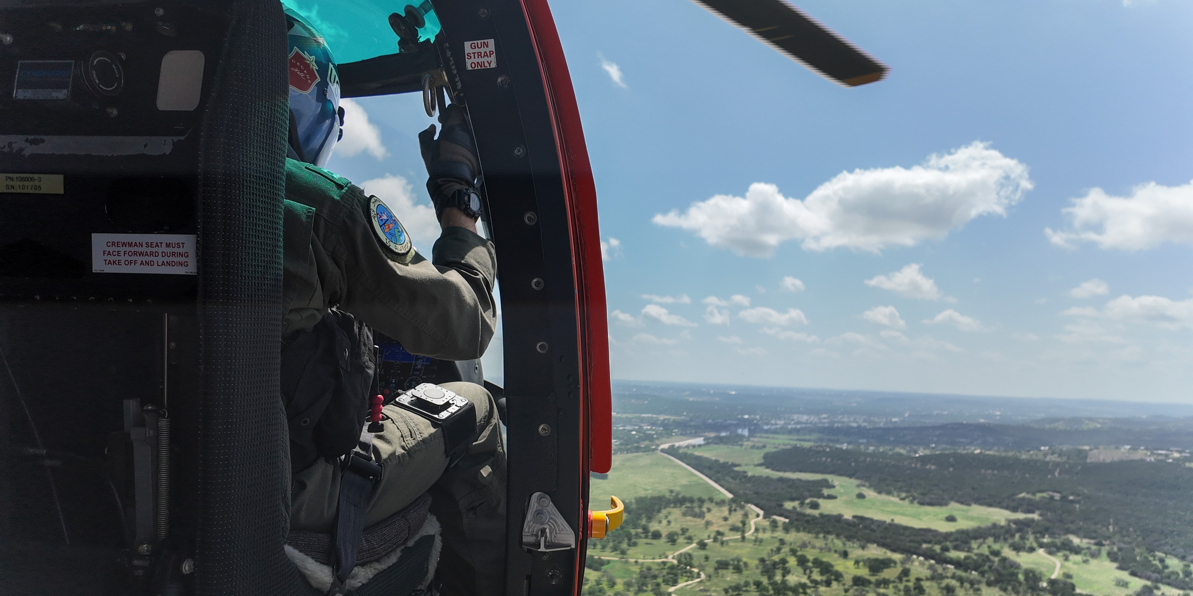 A Coast Guard helicopter in flight.