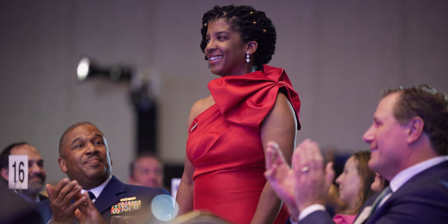 Coast Guard Heartland District Commander Rear Admiral Will Watson, Kisha Watson, and Kirby Chief Executive Officer David Grzebinski at the 2025 Coast Guard Foundation Texas Salutes the Coast Guard event, November 18, 2025.