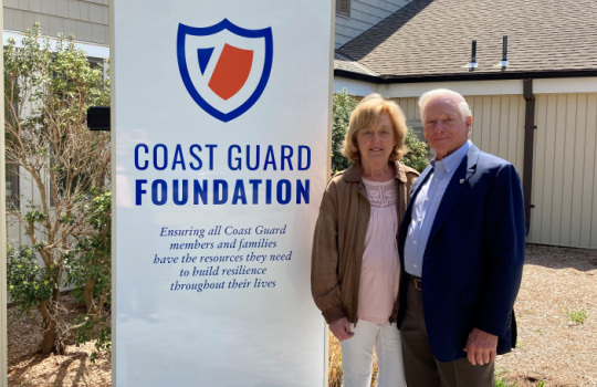 BONNIE AND JOE PHAIR AT THE COAST GUARD FOUNDATION HEADQUARTERS.