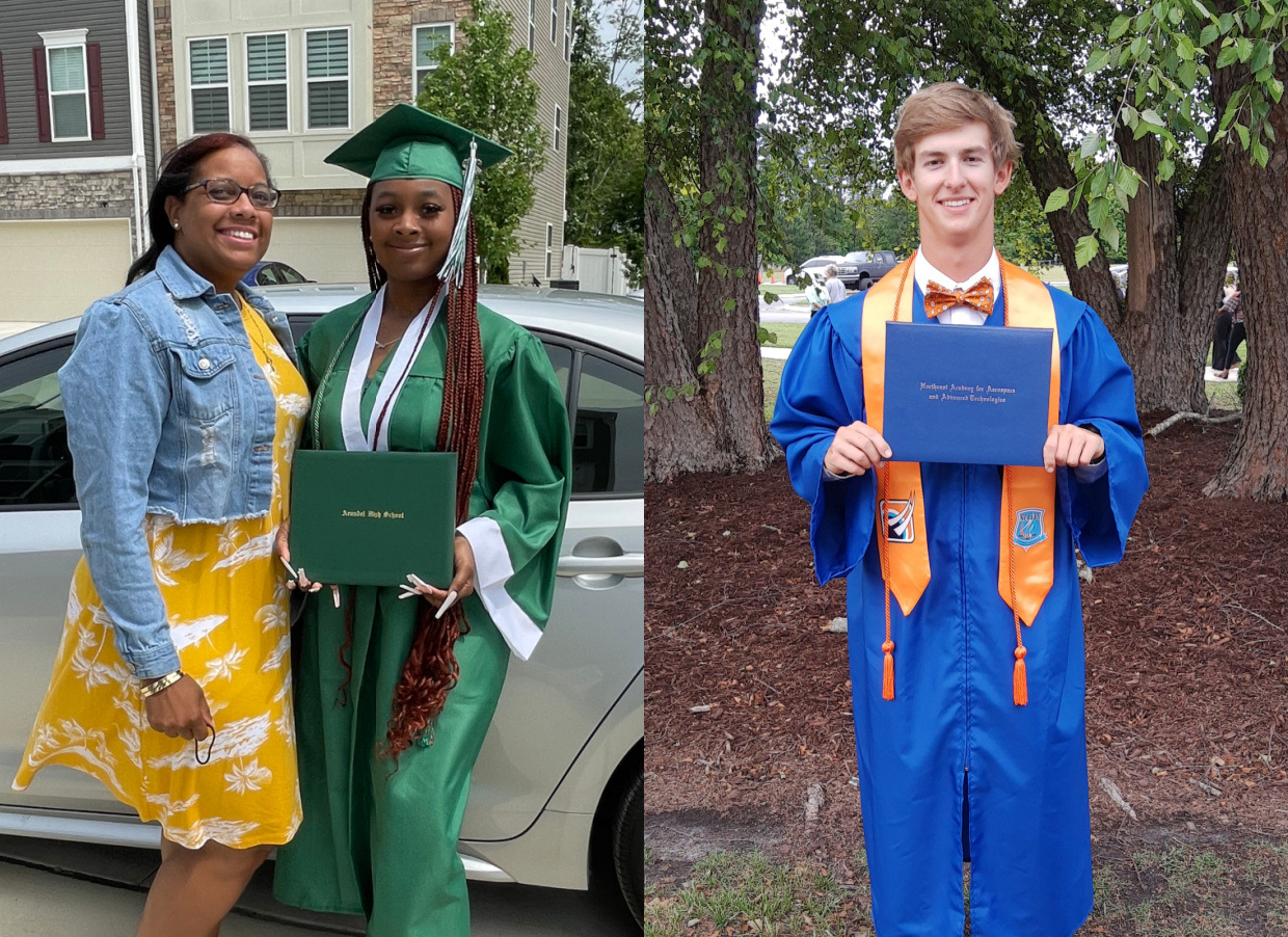 COAST GUARD FOUNDATION SCHOLARSHIP RECIPIENTS WALKER (LEFT) AND JASMYN (FAR RIGHT).